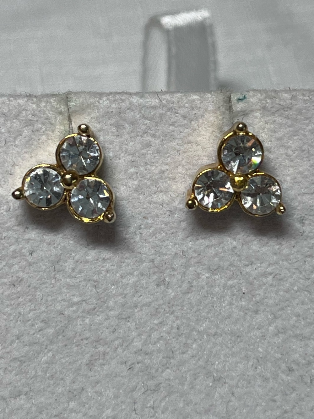 Vintage Gold-tone Clear Crystal Trio Cluster Stud Earrings